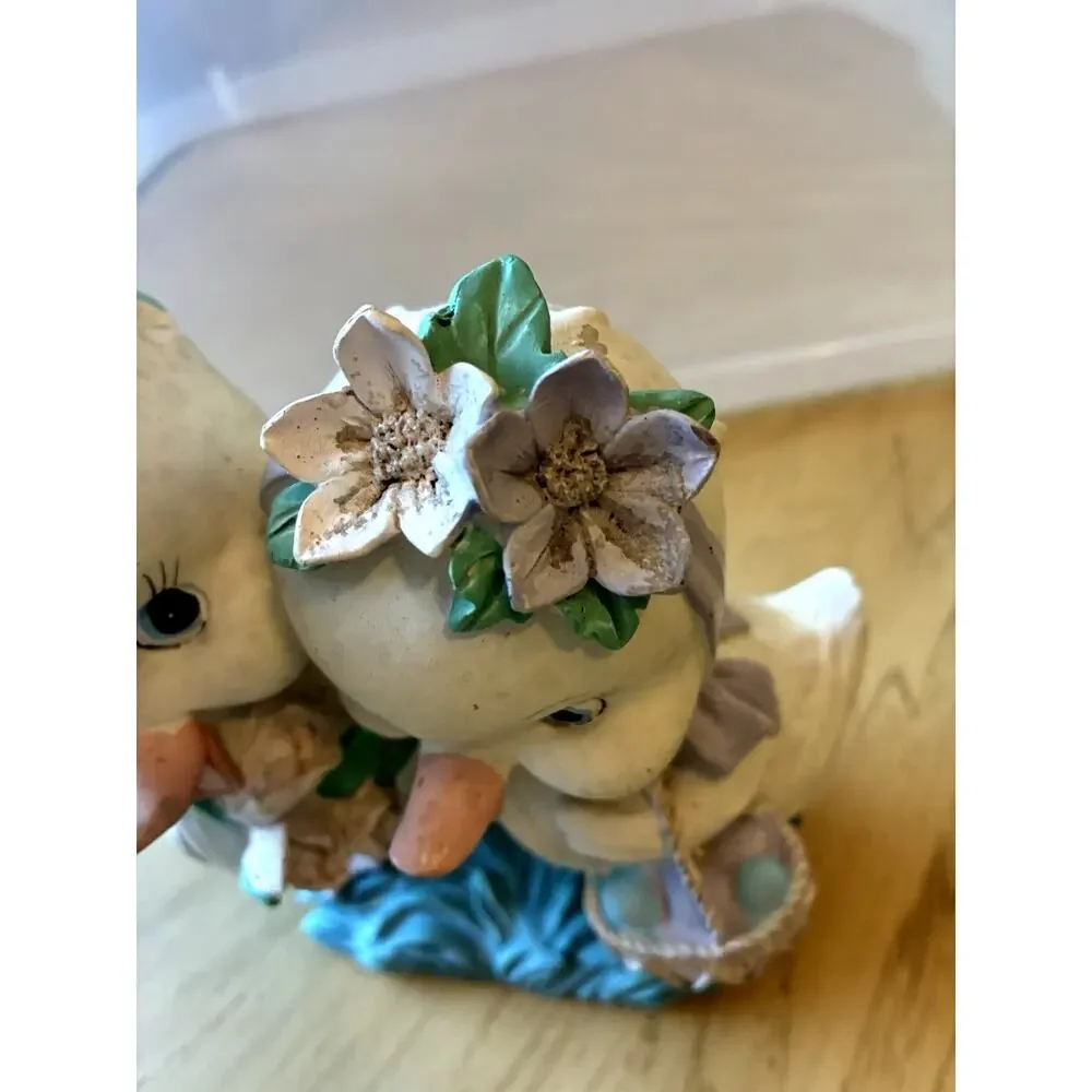 VTG Easter Chicks Sailor Boy & Girl Figurine Love Flowers Basket Spring Decor